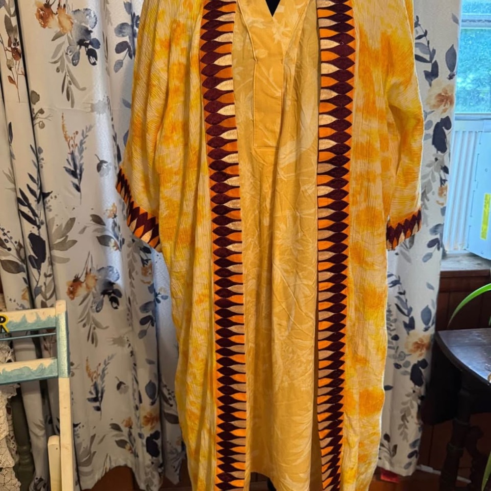 Yellow And Maroon Patterned Kaftan - image 1